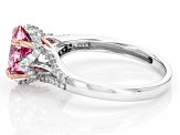 Pink and colorless moissanite platineve two tone ring 2.18ctw DEW.