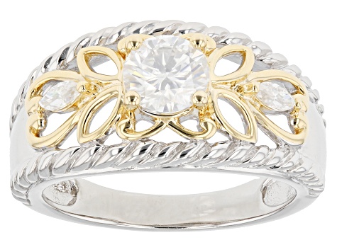 Moissanite platineve and 14k yellow gold over silver ring .94ctw DEW