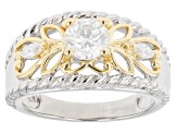 Moissanite platineve and 14k yellow gold over silver ring .94ctw DEW