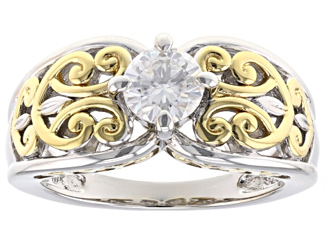 Moissanite platineve and 14k yellow gold over silver ring .80ct DEW