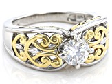 Moissanite platineve and 14k yellow gold over silver ring .80ct DEW