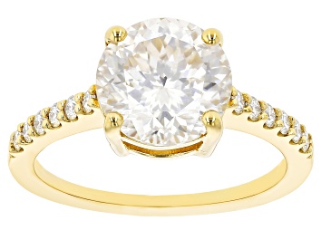 Picture of Moissanite Inferno Cut 14k Yellow Gold Over Silver  Ring 3.32ctw DEW.