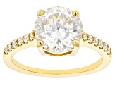 Moissanite Inferno Cut 14k Yellow Gold Over Silver  Ring 3.32ctw DEW.