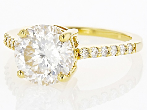 Moissanite Inferno Cut 14k Yellow Gold Over Silver  Ring 3.32ctw DEW.
