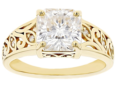 Moissanite Inferno Cut 14k Yellow Gold Over Silver  Ring 2.88ctw DEW.