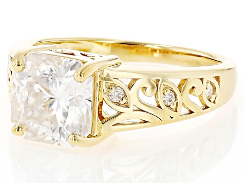 Moissanite Inferno Cut 14k Yellow Gold Over Silver  Ring 2.88ctw DEW.
