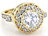 Moissanite 14k yellow gold over silver ring 4.54ctw DEW.