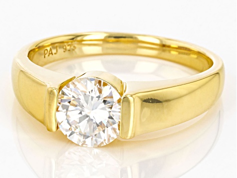 Moissanite 14k yellow gold over silver ring 1.20ct DEW