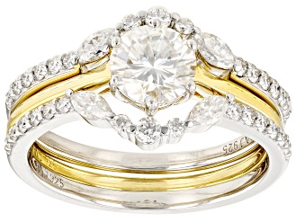 Moissanite Platineve and 14k yellow gold over silver ring with two bands 1.90ctw DEW