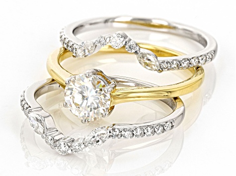 Moissanite Platineve and 14k yellow gold over silver ring with two bands 1.90ctw DEW