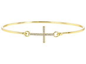 Moissanite 14k Yellow Gold Over Silver Cross Bangle Bracelet .22ctw DEW