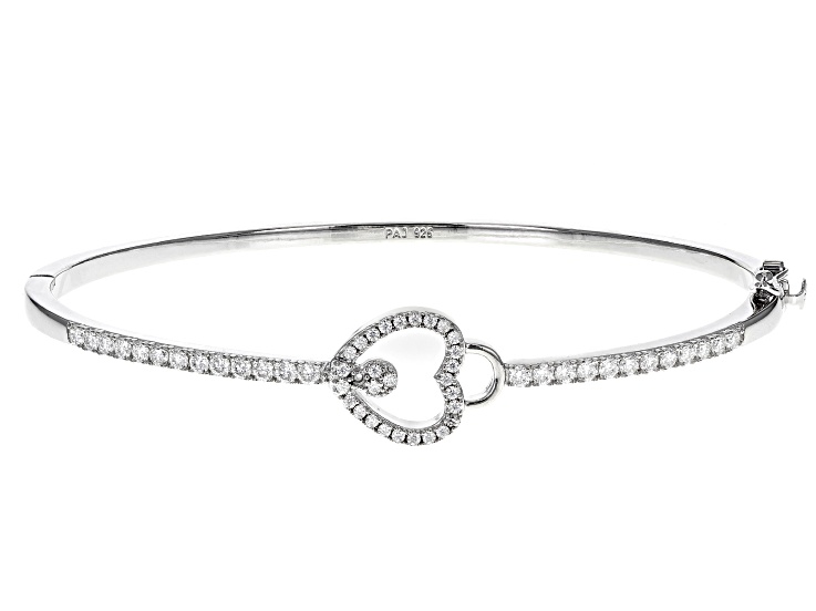 Moissanite Platineve Heart Bangle Bracelet 1.04ctw DEW