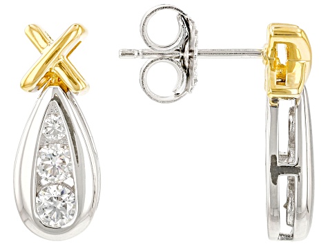 Moissanite Platineve and 14k Yellow Gold Over Silver earrings .52ctw DEW