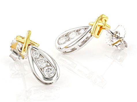 Moissanite Platineve and 14k Yellow Gold Over Silver earrings .52ctw DEW