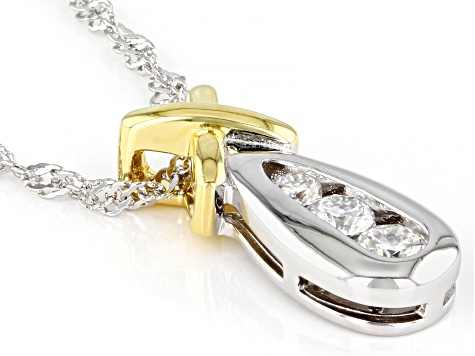 Moissanite Platineve and 14k Yellow Gold Over Silver  Pendant .35ctw DEW