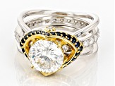 Moissanite and blue sapphire platineve two tone ring with interchangeable band 4.04ctw DEW.