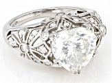 Moissanite Inferno Cut Platineve Heart Ring 4.37ctw DEW.