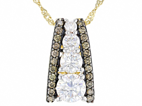 Moissanite And Champagne Diamond 14k Yellow Gold Over Silver Pendant 1.67ctw DEW