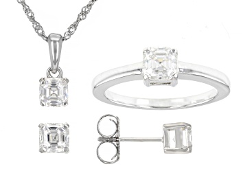 Picture of Moissanite Platineve Ring And Stud Earrings With Pendant Set 1.48ctw DEW