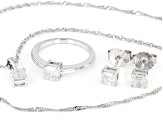 Moissanite Platineve Ring And Stud Earrings With Pendant Set 1.48ctw DEW