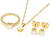Moissanite 14k Yellow Gold Over Silver Ring, Stud Earrings, and Pendant with Chain Set 1.48ctw DEW