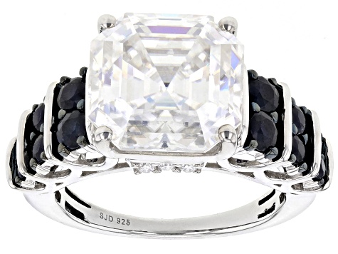 Moissanite And Blue Sapphire Platineve Ring 10.41ctw DEW