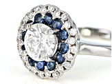 Moissanite And .54ctw Blue Sapphire Platineve Ring 1.24ctw D.E.W