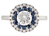 Moissanite And .54ctw Blue Sapphire Platineve Ring 1.24ctw D.E.W