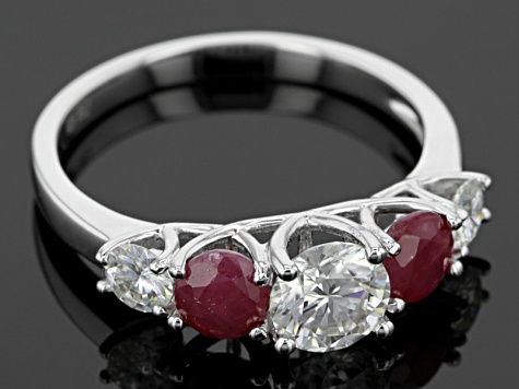 Moissanite And Ruby Platineve Ring 1.46ctw DEW