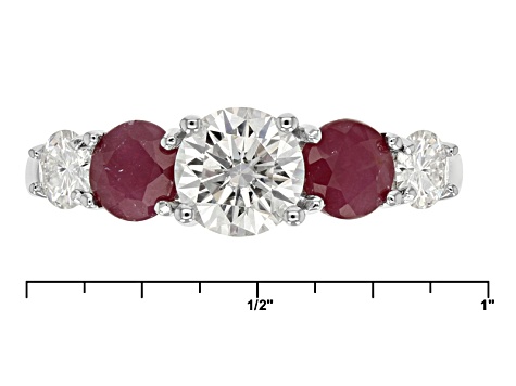 Moissanite And Ruby Platineve Ring 1.46ctw DEW