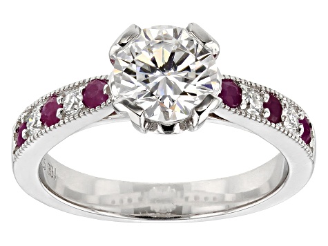 Moissanite And Ruby Platineve Ring