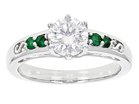 Moissanite And Emerald Platineve Ring 1.00ctw D.E.W - MOS144 | JTV.com