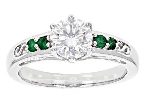 Moissanite And Emerald Platineve Ring 1.00ctw D.E.W