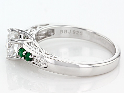 Moissanite And Emerald Platineve Ring 1.00ctw D.E.W