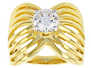 Moissanite Fire® 1.20ct DEW Round 14k Yellow Gold Over Silver Ring