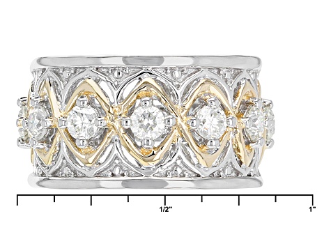 Moissanite Fire® .70ctw DEW Platineve® And 14k Yellow Gold Accent Over Platineve Ring
