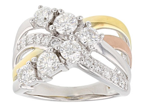Moissanite Platineve With 14k Yellow And Rose Gold Over Platineve Ring 1.30ctw DEW