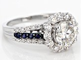 Moissanite And Blue Sapphire Platineve Ring 3.02ctw DEW