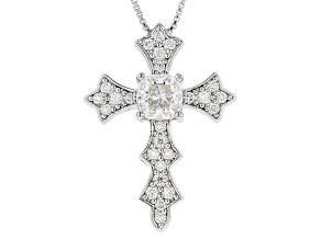 Moissanite Platineve Cross Pendant With Chain 1.30ctw D.E.W