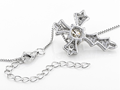 Moissanite Platineve Cross Pendant With Chain 1.30ctw D.E.W