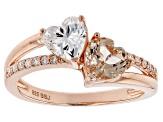 Moissanite Fire® .94ctw DEW And .70ctw Morganite 14k Rose Gold Over Sterling Silver Ring