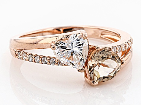Moissanite Fire® .94ctw DEW And .70ctw Morganite 14k Rose Gold Over Sterling Silver Ring