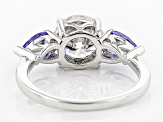 Moissanite Fire 1.90ct DEW Round And .78ctw Pear Shape Tanzanite Platineve Ring
