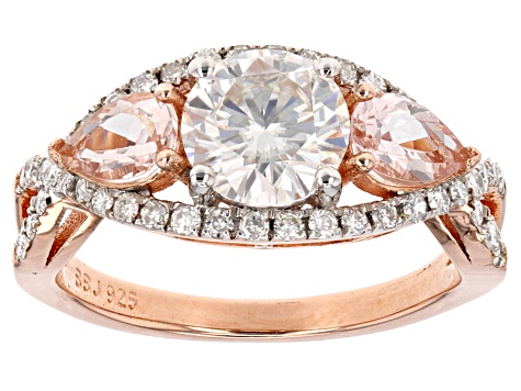 Moissanite Fire™ 1.60ctw DEW With .66ctw Morganite 14k Rose Gold Over Sterling Silver Ring