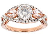 Moissanite Fire™ 1.60ctw DEW With .66ctw Morganite 14k Rose Gold Over Sterling Silver Ring