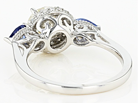 Moissanite Fire® 1.51ctw DEW And .52ctw Blue Sapphire Platineve™ Ring