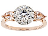 Moissanite Fire® 1.51ctw DEW And .66ctw Morganite 14k Rose Gold Over Silver Ring