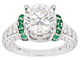 Moissanite and Emerald Platineve Ring 4.76ctw DEW
