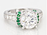 Moissanite and Emerald Platineve Ring 4.76ctw DEW