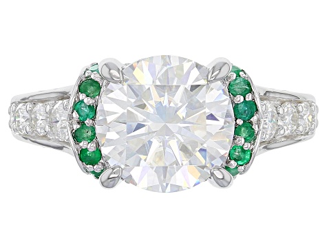Moissanite and Emerald Platineve Ring 4.76ctw DEW